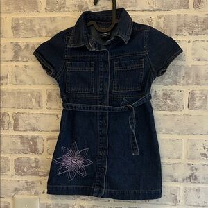 VTG Y2K Potato Tomato Girls 2T Blue Denim Dress Floral Embroidered Button Belt